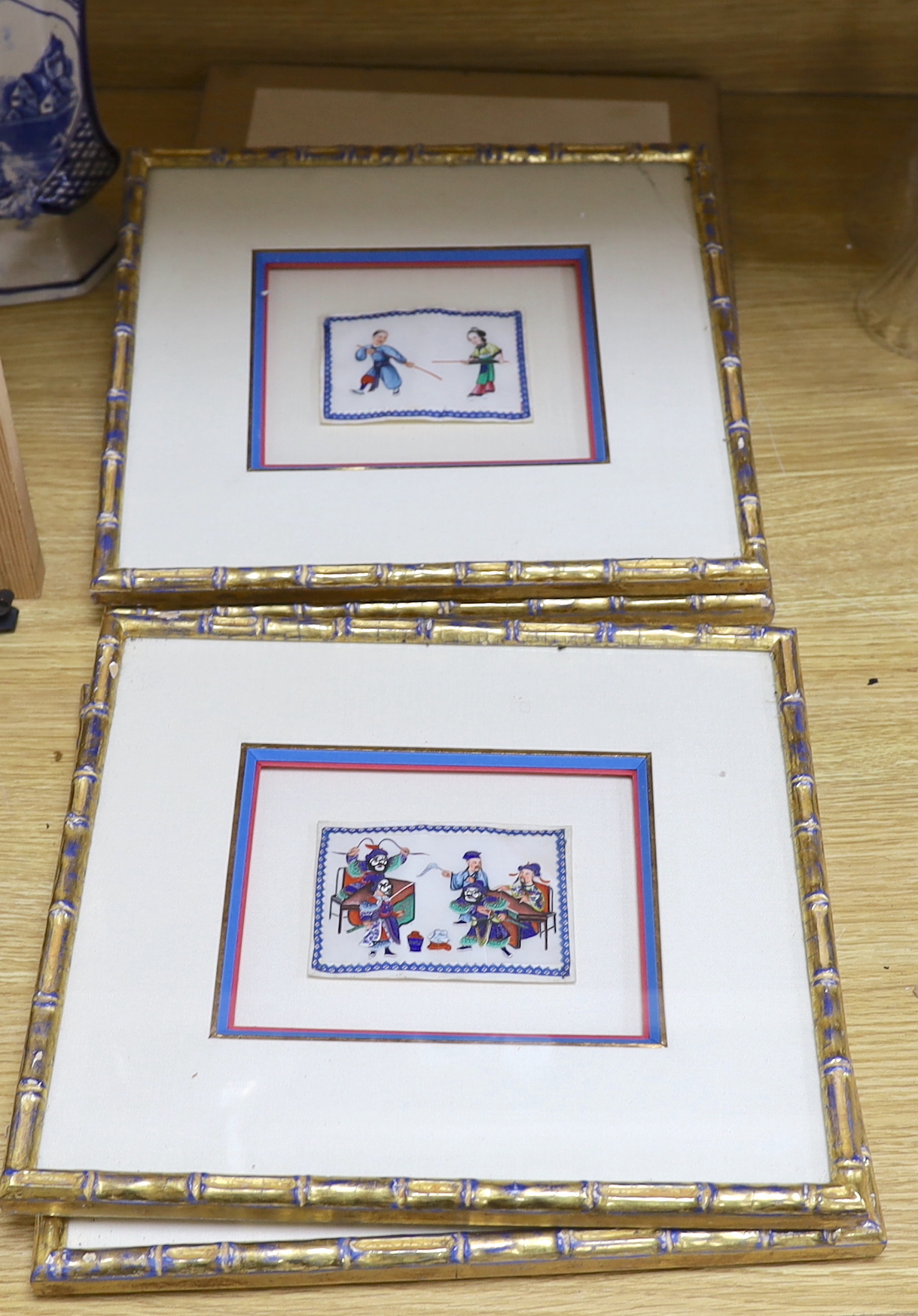 Chinese School, five miniature pith paper paintings, figures, each 8 x 11cm